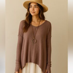 ALTAR’D STATE | Purple Ribbed Asymmetrical Long Sleeve Top
